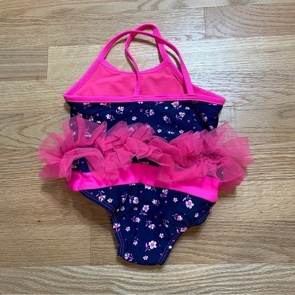 Wonder nation One Piece Tutu Swimsuit Floral Pink Blue 3T NEW - Picture 2 of 4